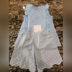 Kids Light Blue Ruffle Top and Striped Shorts Set
